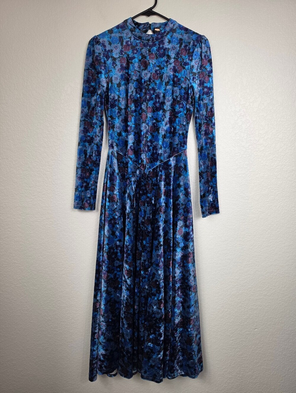 Free People Blue Floral Velvet Maxi Dress XS